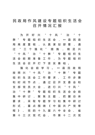 民政系统作风建设专题组织生活会召开情况汇报7100字