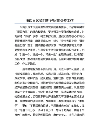 理论参考：县区如何抓好招商引资工作