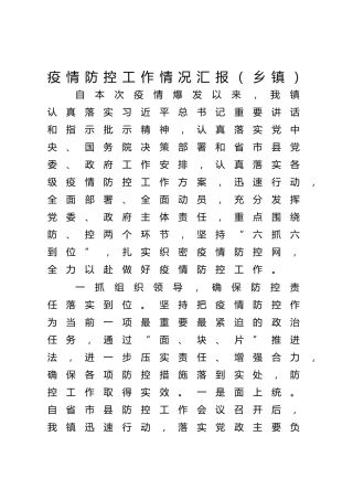 疫情防控工作情况总结汇报（乡镇2900字）