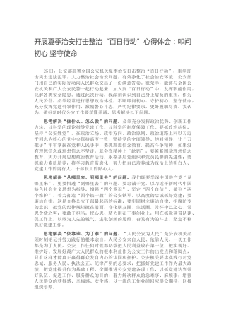 开展夏季治安打击整治“百日行动”心得体会：叩问初心 坚守使命