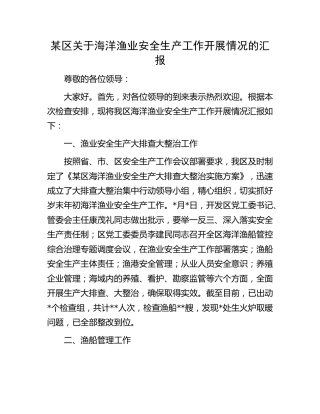海洋渔业安全生产工作开展情况的总结汇报