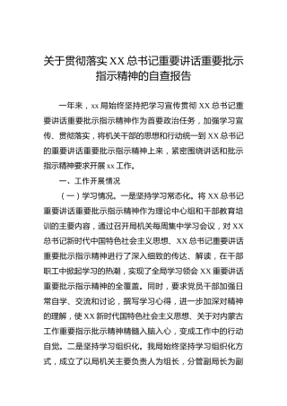 贯彻落实总书记重要讲话重要批示指示精神的自查报告