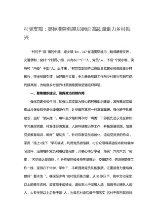 村党支部党建经验：高标准建强基层组织 高质量助力乡村振兴
