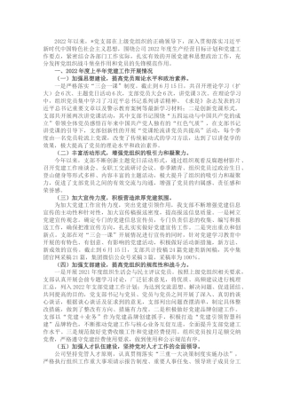 公司党支部2022年上半年党建工作总结2600字