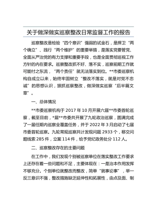 巡察整改日常监督工作报告