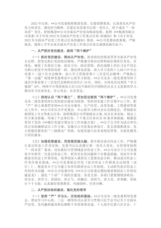 公司2022年上半年全面从严治党工作总结5100字