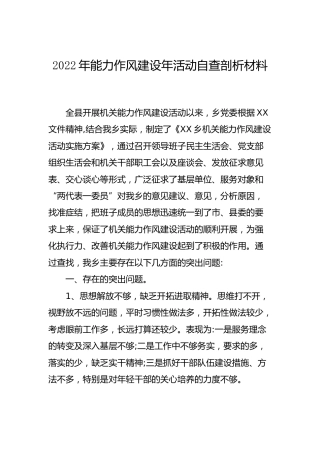 能力作风建设年活动自查剖析材料（乡镇班子3200字）