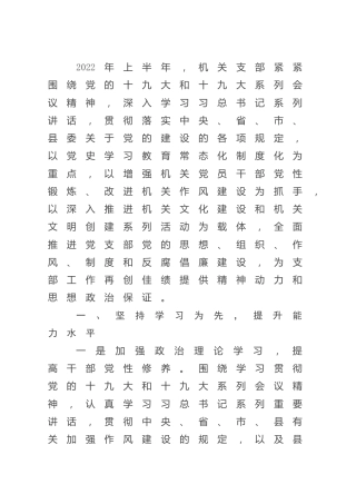 党支部2022年上半年党建工作总结2700字