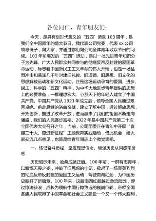 国企公司党委书记在五四青年节座谈会上的讲话