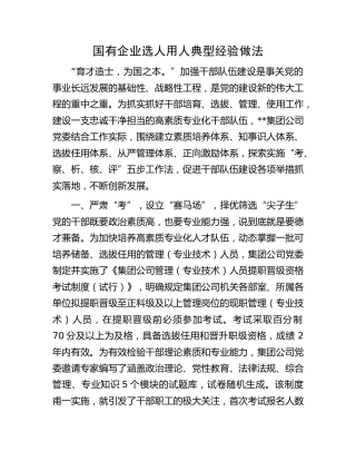 国企选人用人典型经验做法（公司）
