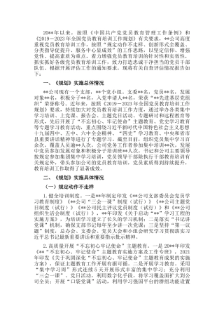 国企关于《2019－2023年全国党员教育培训工作规划》的自评报告（公司）