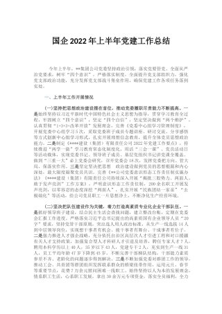国企公司上半年党建工作总结3900字