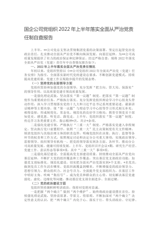 国企公司党组织2022年上半年落实全面从严治党责任制自查报告9400字