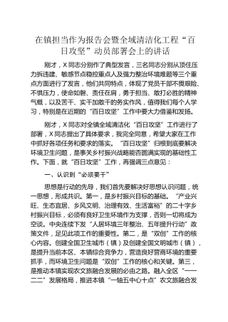 乡镇担当作为报告会暨清洁化工程“百日攻坚”动员部署会上的讲话