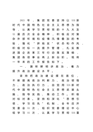 公司领导班子2021年度述职述廉报告