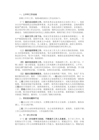 乡镇党政办2022年上半年工作总结及下一步工作计划