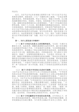 党课讲稿：永葆斗争精神 奋力打开事业发展新天地（省部级、二十大） (2)