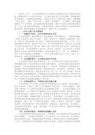 2022年上半年党建工作总结报告（公司2700字）