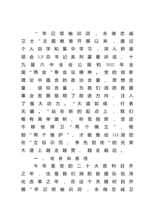 “牢记领袖训词，永做忠诚卫士”主题教育专题研讨发言（消防）