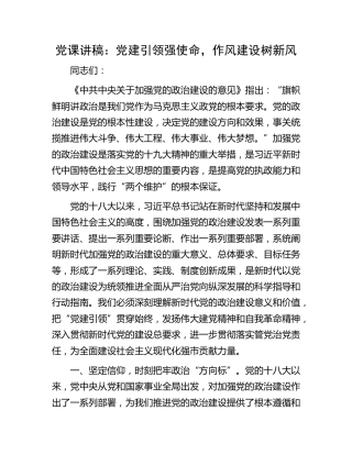 党课：党建引领强使命，作风建设树新风