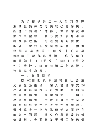 2022年干部作风整顿工作方案（乡镇）