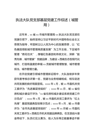 城管局执法大队党支部基层党建工作综述