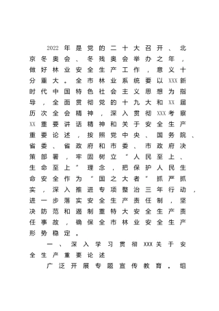 2022年安全生产工作要点（林业）