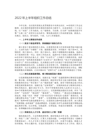 2022年上半年组织工作总结2300字