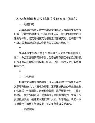 2022年创建省级文明单位实施方案（法院9700字）