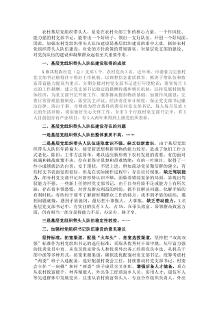 市委组织部基层党组织带头人队伍建设调研报告