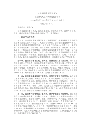 银行2022年度股东大会上的报告