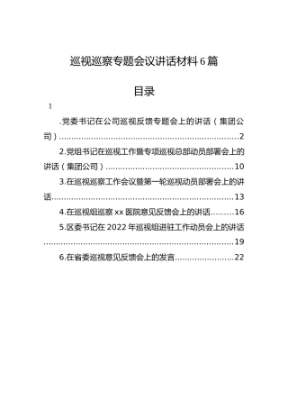 巡视巡察专题会议讲话6篇
