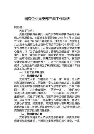 国企公司党支部三年工作总结2800字