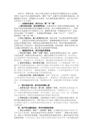 国企公司党支部2022年第一季度党建工作总结1600字