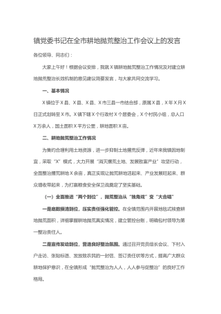 乡镇书记在耕地抛荒整治工作会议上的发言