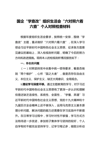 “学查改”组织生活会个人对照检查3800字
