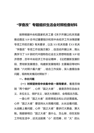 “学查改”专题组织生活会个人对照检查6200字