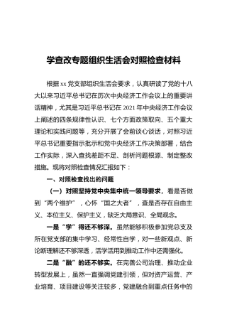 “学查改”专题组织生活会对照检查2600字