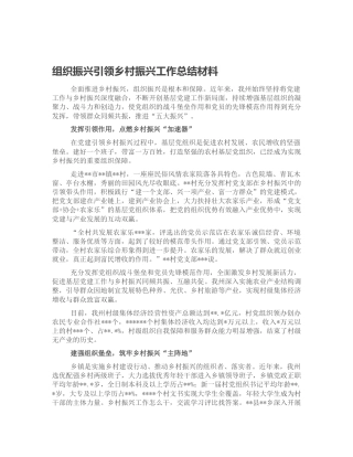 组织振兴引领乡村振兴工作总结