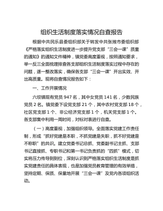 组织生活制度落实情况自查报告1800字