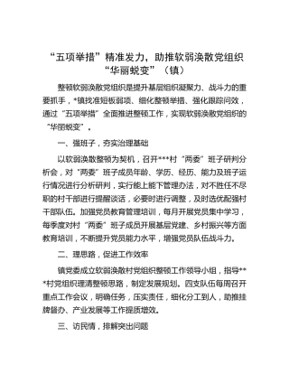 整顿软弱涣散党组织经验汇报（乡镇）