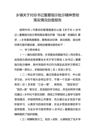 总书记重要指示批示精神贯彻落实情况自查报告