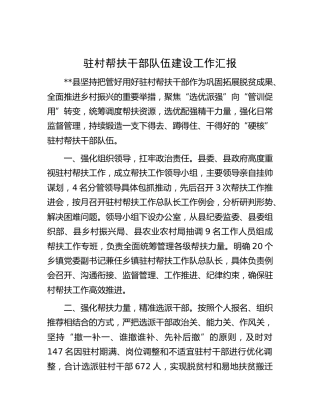 驻村帮扶干部队伍建设工作汇报