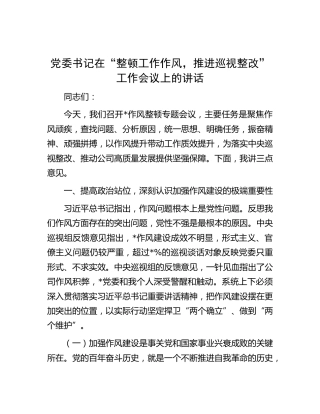 在“整顿工作作风，推进巡视整改”工作会议上的讲话