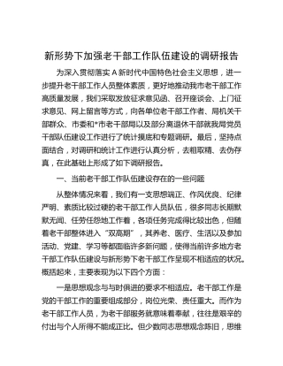 新形势下加强老干部工作队伍建设的调研报告[调研报告参考]