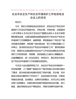 在全市安全生产和生态环境保护工作电视电话会议上的讲话