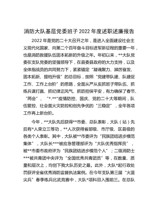 消防大队班子2022年度述职述廉报告7200字