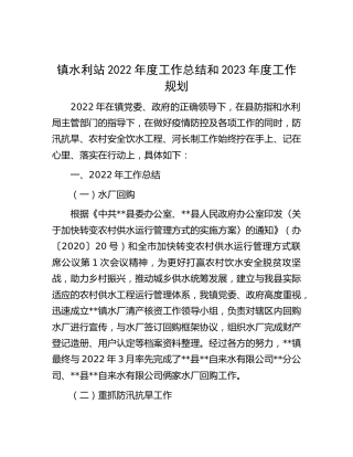 乡镇水利站2022年度工作总结和2023年度工作规划