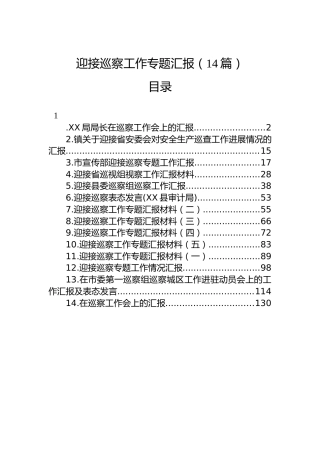 迎接巡察工作专题汇报14篇（各项工作总结）
