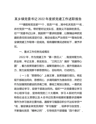 乡镇党委书记2022年度抓党建工作述职报告3000字